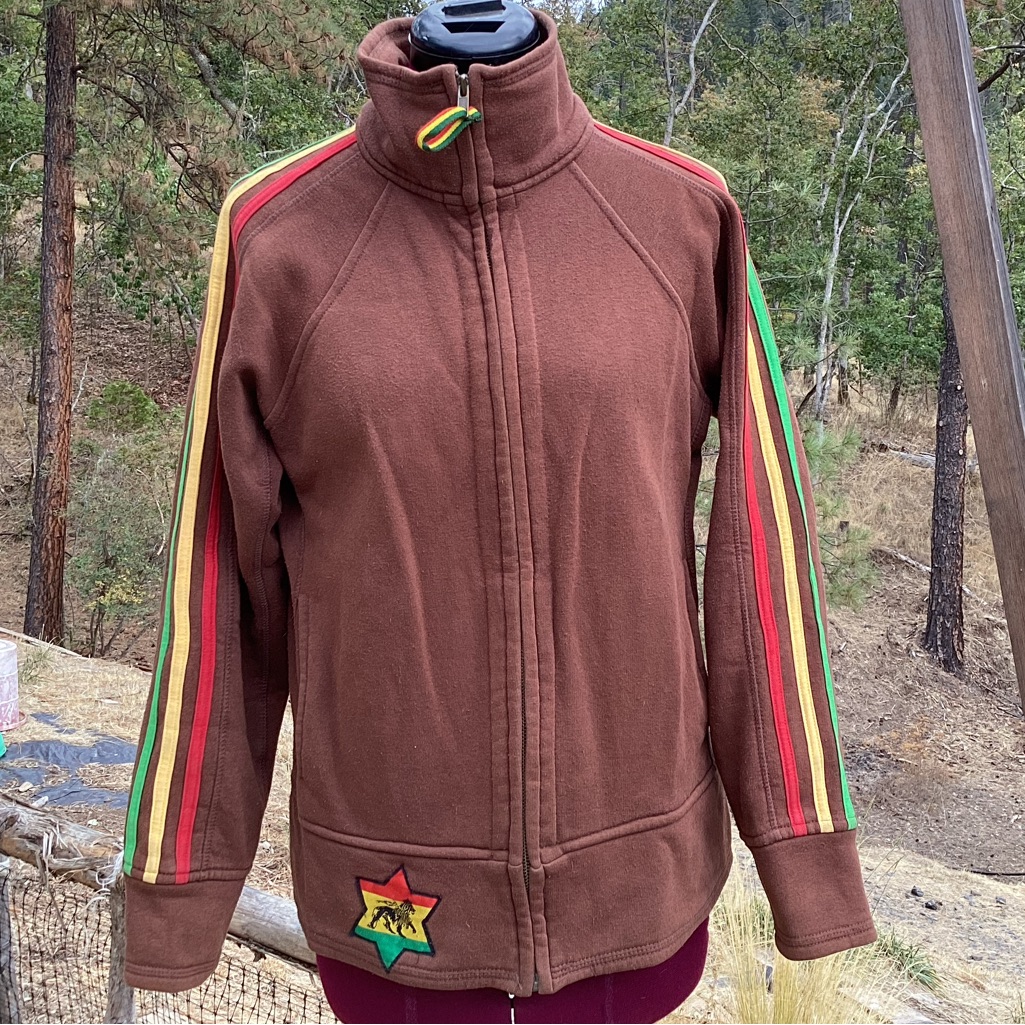 Vintage Y2k Rasta Brown Zip Up Long Sleeve Jacket Sz M Activewear Bob Marley